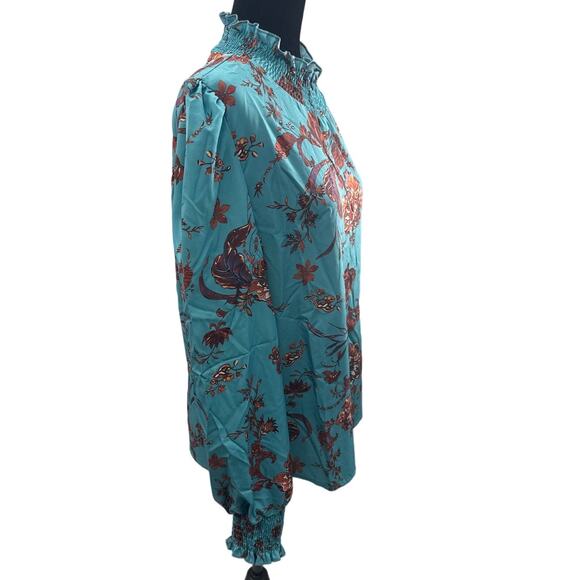 Long-sleeved Women's Blouse Jade and Brown xl - Picture 3 of 4